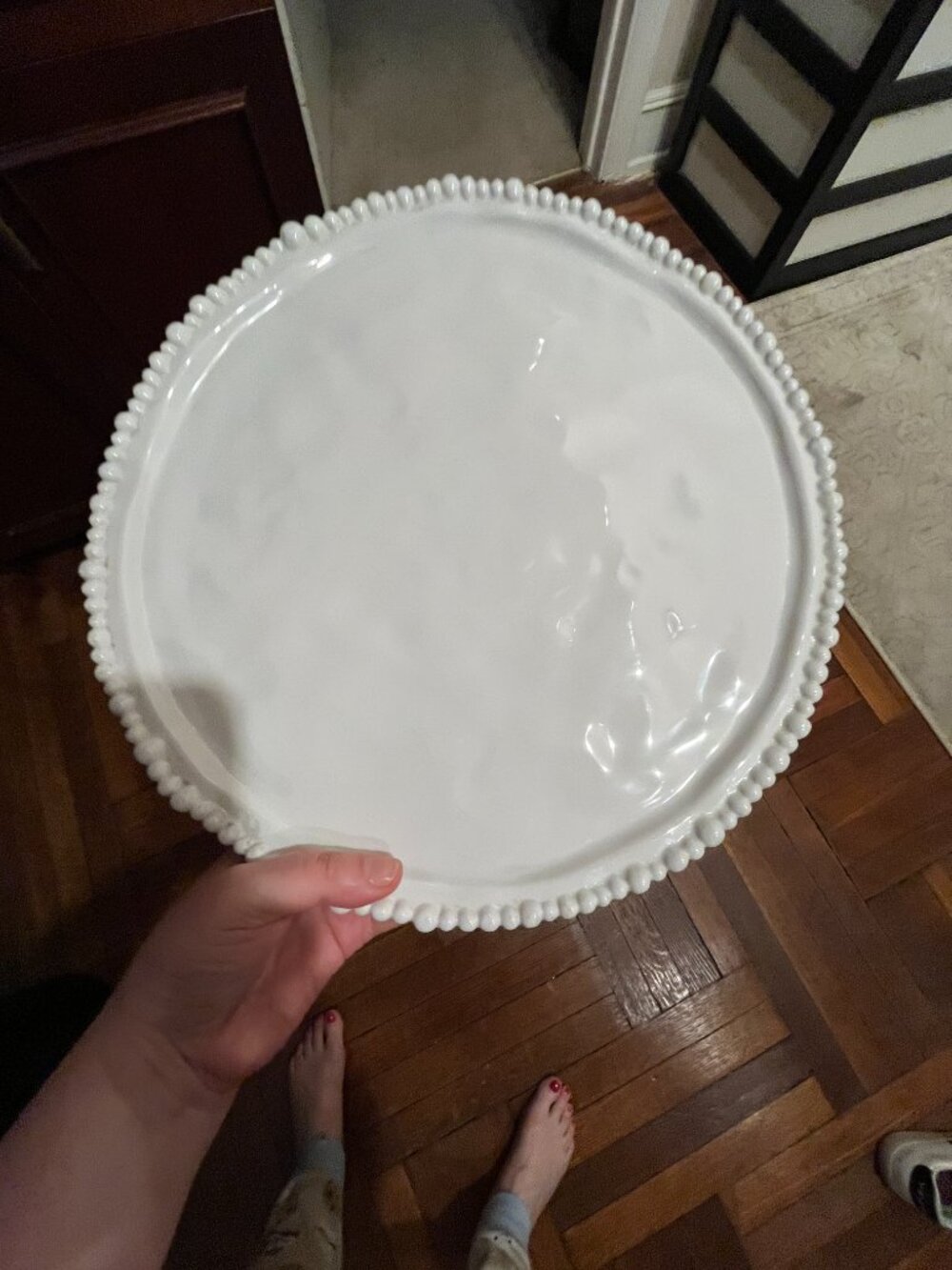 Beatriz Ball VIDA Alegria 14" White Melamine Beaded Serving Platter Charger